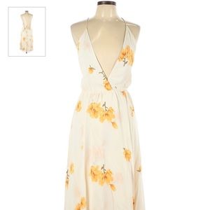 Reformation Yellow Floral Deep V  Wrap Dress